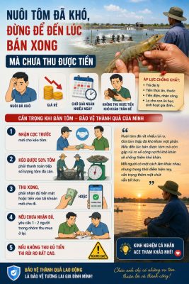 Người nuôi tôm thu hoạch tôm và kiểm tra thanh toán sau khi bán tôm